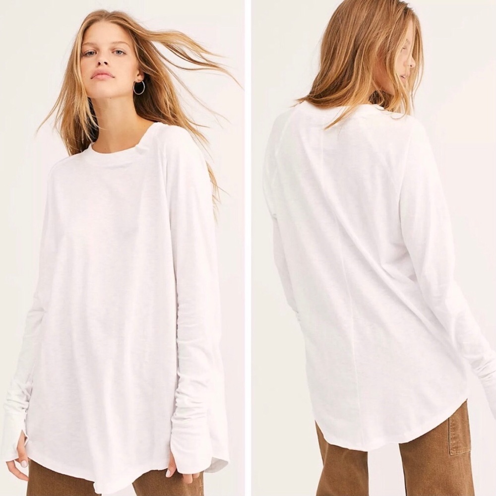 Free People We The Free Arden Tee Long Sleeve in Optic White New with Tags Small - Picture 6 of 14